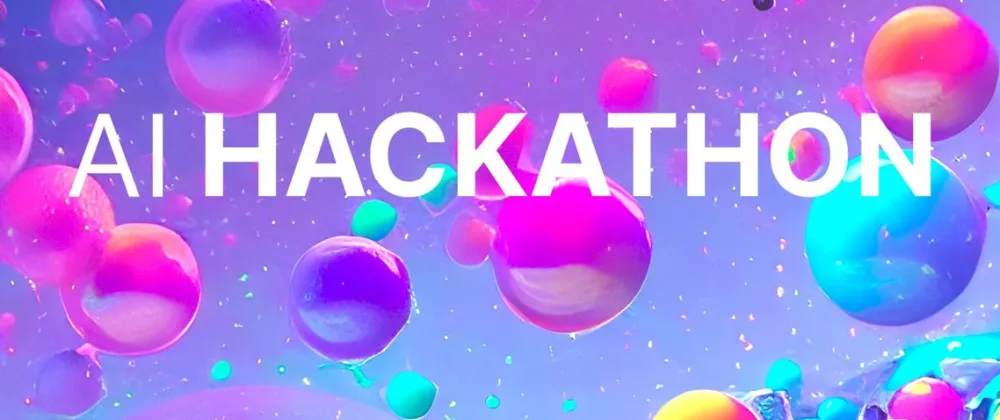 Colorful bubbles with centrally the text 'AI Hackathon', and a FINN logo in the bottom right